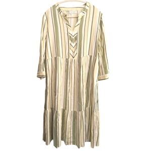 Ces Femme clean girl tiered maxi dresss sage/white striped sz L boho flowy beach